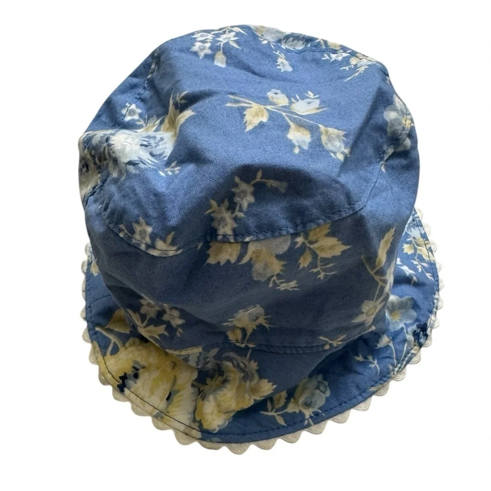 Y2K VTG Baby Gap Baby Girl Blue Floral Bucket Hat Cotton 3-6M